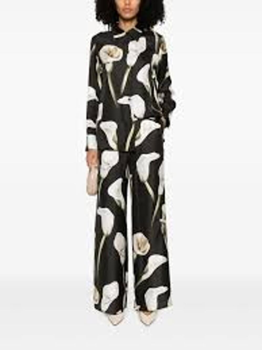 Lanvin Womens Cala Lily Print Silk Wide Trouser Pant IT 46 US 10